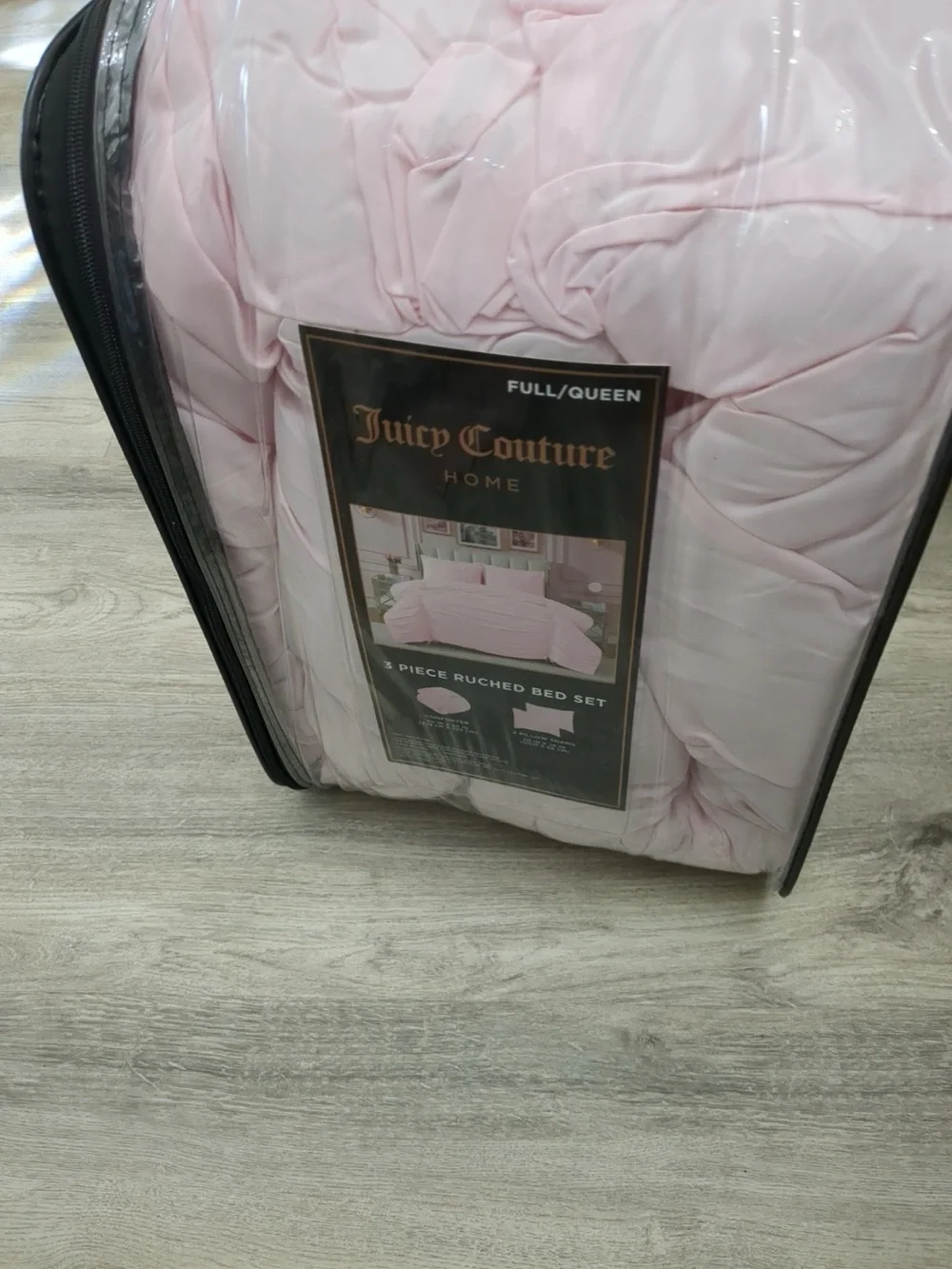 Juicy Couture Ribbon Ruched 3 Piece Full/ Queen Comforter Set, Pink Marshmellow